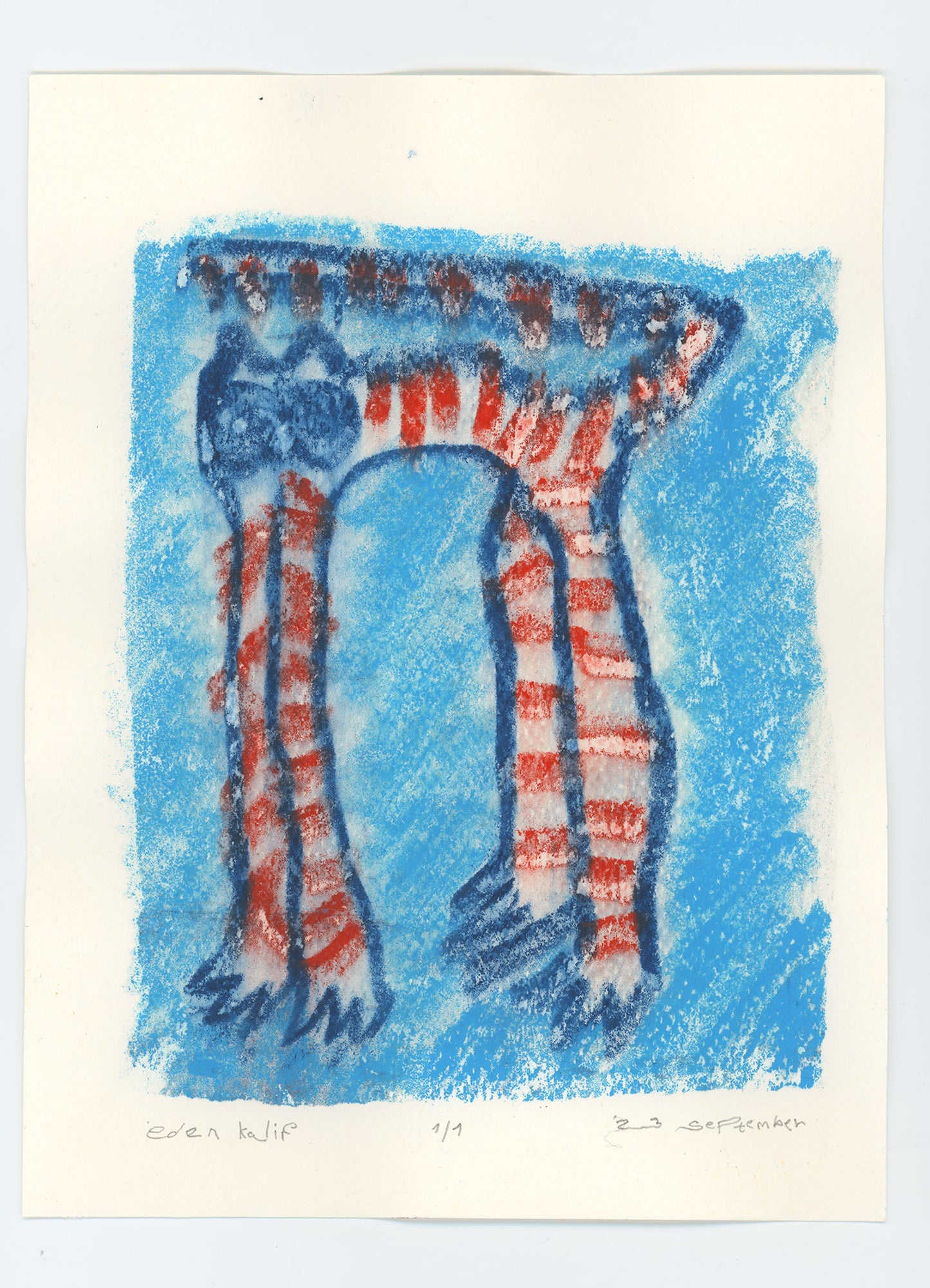 Blue cat monoprint 23x17 cm