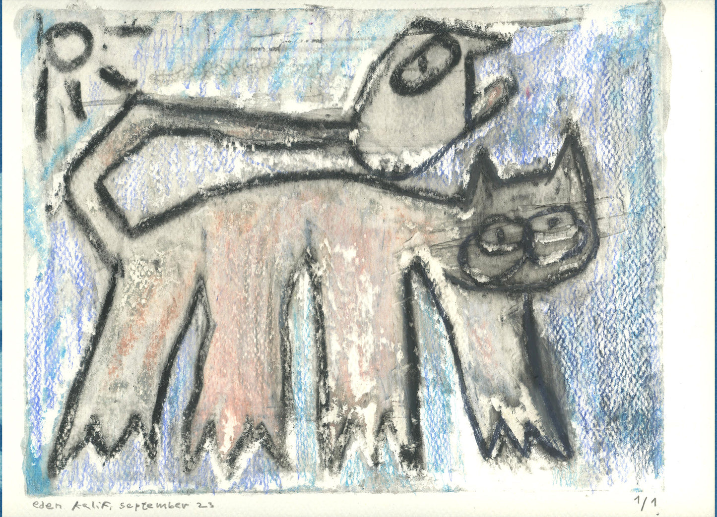 #2 a cat and a bird monoprint 35x25 cm