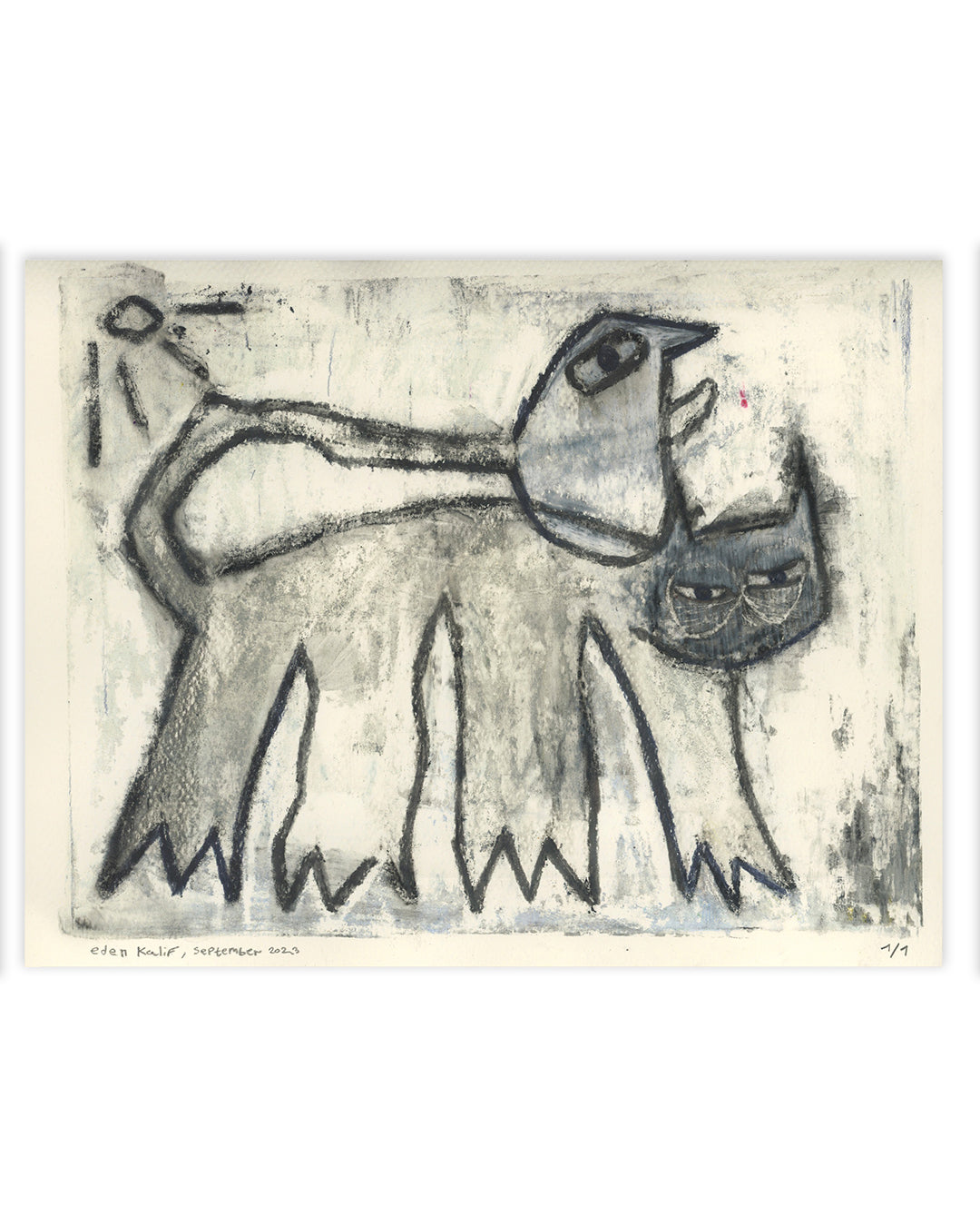 #3 a cat and a bird monoprint  35x25 cm