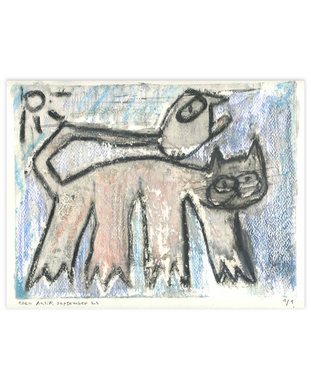 #2 a cat and a bird monoprint 35x25 cm